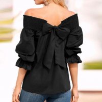 Черна блуза с панделка, снимка 1 - Блузи с дълъг ръкав и пуловери - 24252969