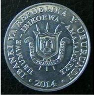 5 франка 2014(коронован орел), Бурунди, снимка 2 - Нумизматика и бонистика - 16564419