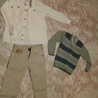 Риза, панталон и пуловер - 98 см, снимка 1 - Детски панталони и дънки - 23107679