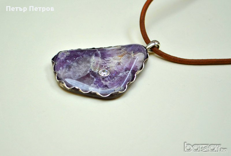Аметист със сребърен обков, снимка 1