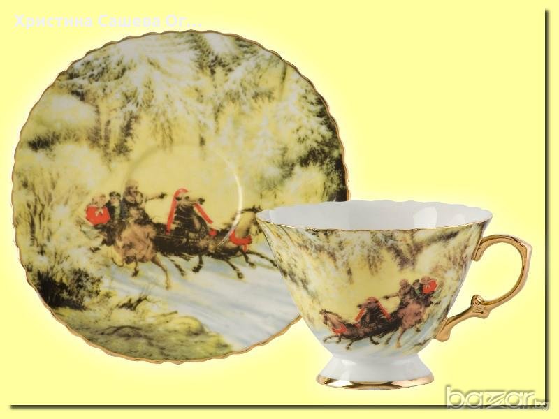 Комплект  за чай или кафе, чаша с чинийка  от изящен костен порцелан., снимка 1