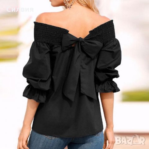 Черна блуза с панделка