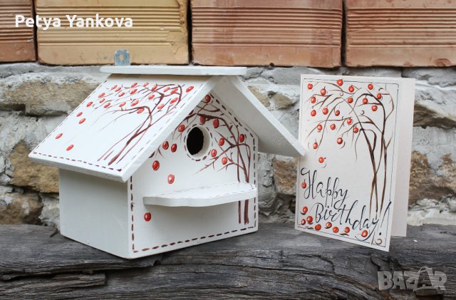 дървени рисувани къщички за птици, снимка 7 - Други - 14278090