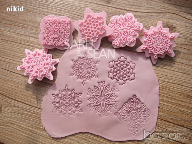 4 бр. снежинки за украса форми печат фондан торта резци 3д, снимка 3 - Форми - 12544769