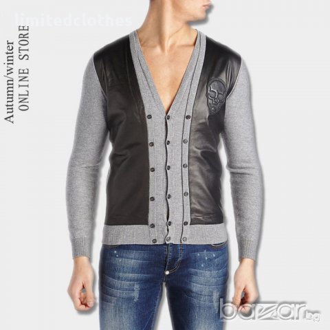 PHILIPP PLEIN GREY LEATHER SKULL Мъжка Жилетка тип Пуловер size M