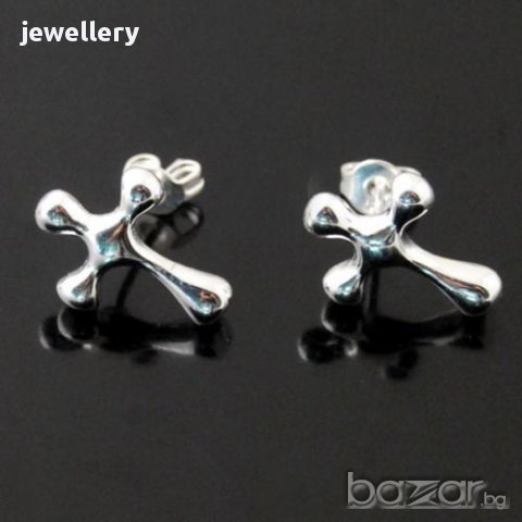 Нови обеци "кръстчета"със сребърно покритие и печати 925 - мод.25