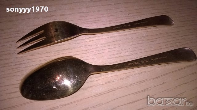чаи/торта-Imperial 18/10-23/24 karat hartvergoldet-вилица+лъжица-внос швеицария, снимка 10 - Антикварни и старинни предмети - 17783773