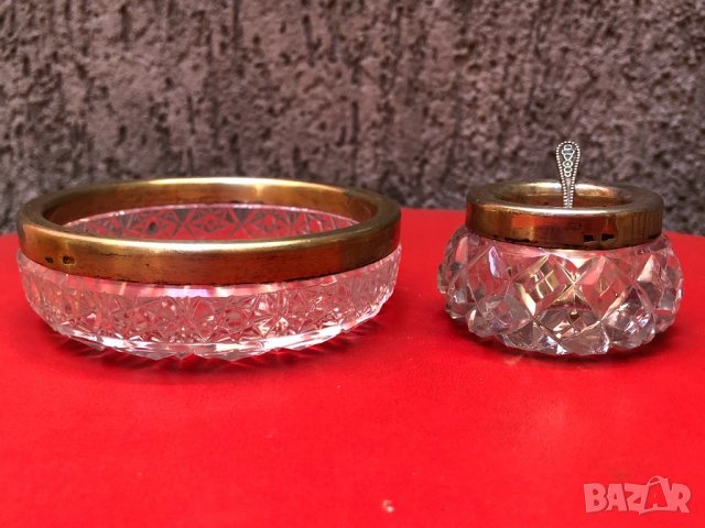 Прибор за черен хайвер от кристал и сребро-СССР, снимка 3 - Сервизи - 24222568