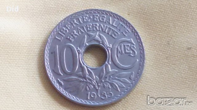 Редка стара френска монета 10 сантима 1935 г.