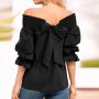 Черна блуза с панделка, снимка 1 - Блузи с дълъг ръкав и пуловери - 24252969