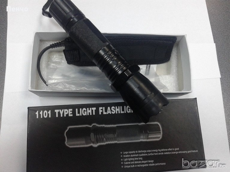 Фенерче с електрошок за прогонване на кучета и самозащита с зарядно , снимка 1