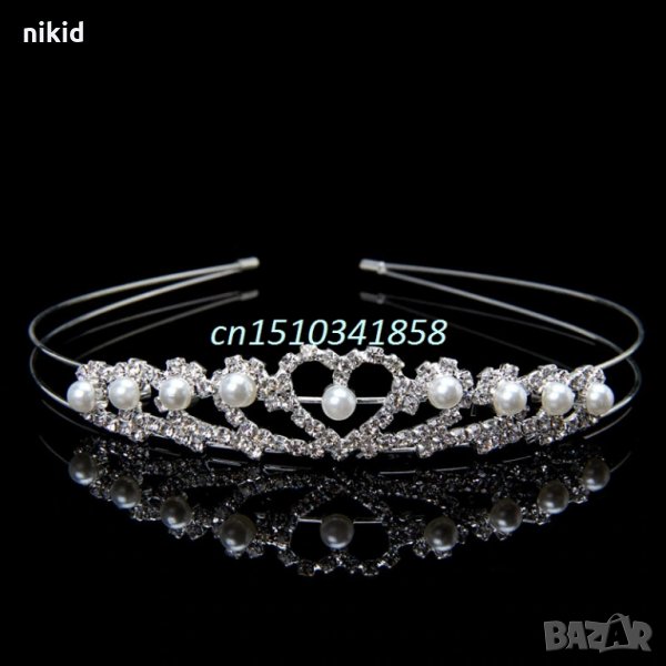 Корона диадема сребриста сърце с перлички детска дамска, снимка 1