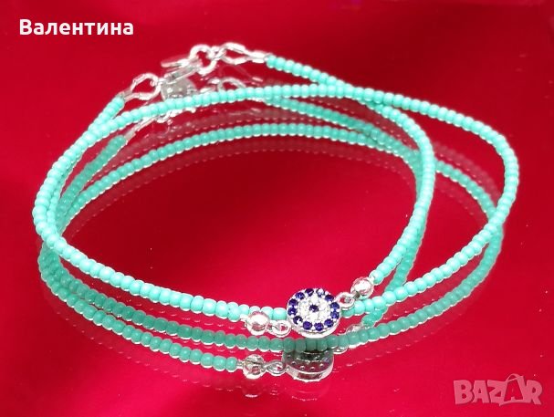  2 в 1 двойна гривна или гердан сребро и цирконий+Подарък, снимка 1