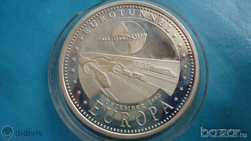 Сребърен паметен редък плакет    (проба 999/1000) - 1990 г., снимка 1