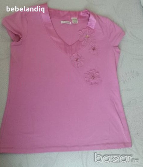 розова блузка със сатенено бие и 3-Д цвятя- XL, снимка 1