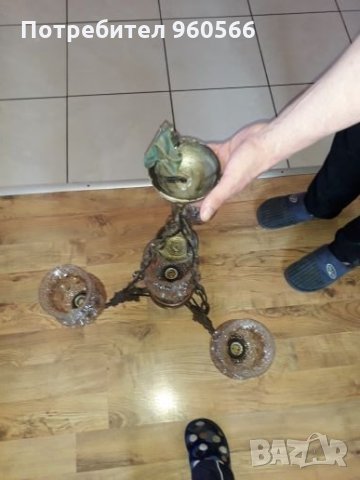 Стар полилей,  с медна основа , снимка 3 - Лампиони - 25385748