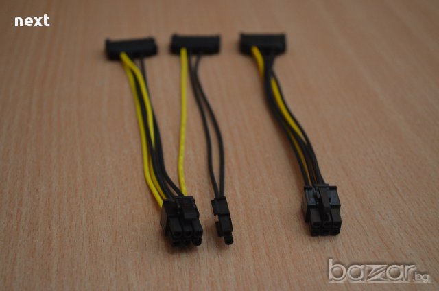 Преходник за захранване на видеокарти 6/8 пина - Molex/SATA, снимка 4 - Кабели и адаптери - 11281470