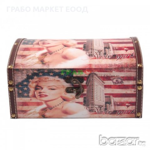 Комплект от 3бр. дървени кутии с рамка от изкуствена кожа и цветен принт - американското знаме, снимка 1 - Декорация за дома - 15762170