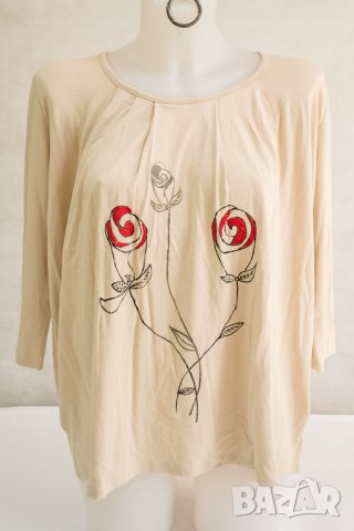 Ръчно изрисувана бежова дамска блуза марка Ally Grace L/XL, снимка 2 - Блузи с дълъг ръкав и пуловери - 22731863