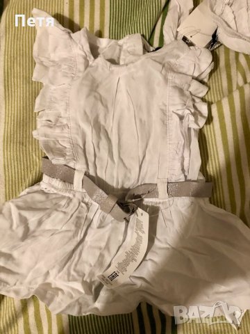 Бебешка бяла рокля със сребристо коланче , гащи и лента, снимка 2 - Бебешки рокли - 24843974