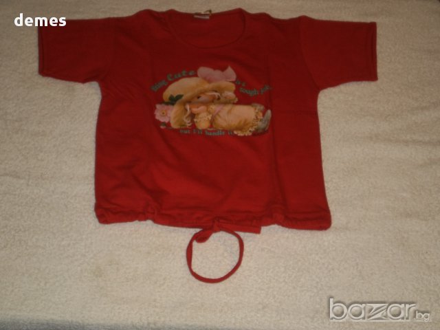 Вишнево червена тениска с щампа размер 104/110 см, нова, снимка 1 - Детски тениски и потници - 11088418