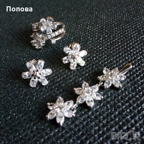  Масивен сребърен комплект цветя, снимка 2 - Бижутерийни комплекти - 25147534