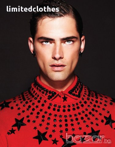 GIVENCHY RED STARS AND CRYSTAL BEADS Мъжка Тениска с Кристали и Звезди size XS