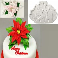 Големи листа Коледна Звезда силиконов молд форма за декорация торта фондан шоколад и др, снимка 1 - Форми - 25095774
