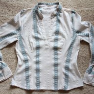 Етно дамска риза в бяло и синьо, снимка 1 - Ризи - 11647331