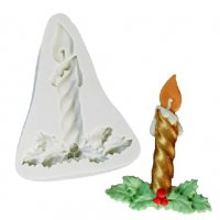 Коледна свещ с имели силиконов молд форма декорация торта фондан шоколад украса, снимка 1 - Форми - 24150382