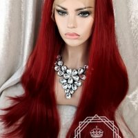 Lace Front LUXYRY WIG ELESSA Червена Дълга Перука Код 1043, снимка 6 - Аксесоари за коса - 25714057