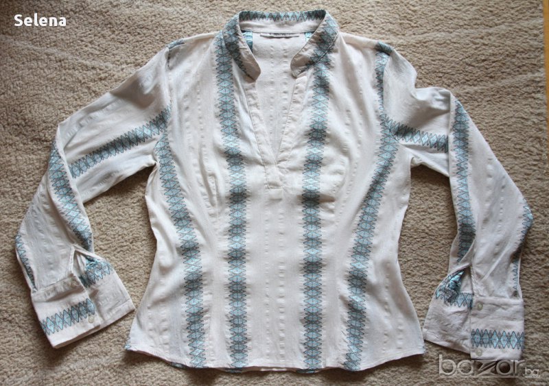 Етно дамска риза в бяло и синьо, снимка 1