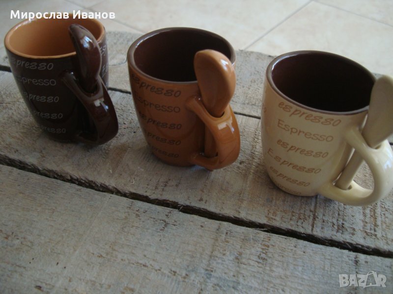 комплект 3 чашки с лъжички от Испания, снимка 1