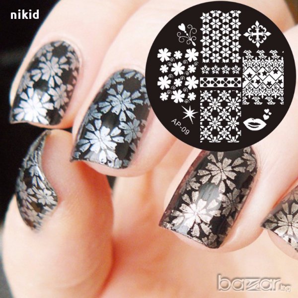 кръгла плочка / щампа шаблон за печат на нокти AP-09, снимка 1