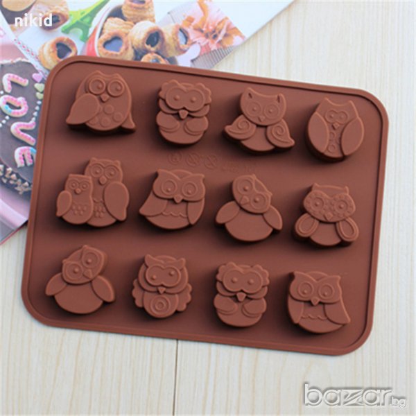 12 бр Бухал Сова дълбок силиконов молд форма фондан шоколад бонбони желе гипс тесто декор, снимка 1