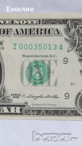 РЯДКА $ 1 Долар 1963 / Само 5 Цифри в Серийният Номер UNC