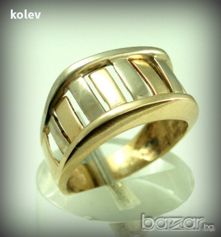златен пръстен ЖЪЛТО И БЯЛО злато 4.01 грама/ размер №57, снимка 6 - Пръстени - 11214586