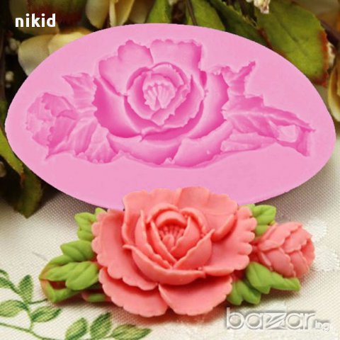 роза и листа широк силиконов молд за украса декор торта фондан шоколад и др