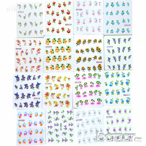 50 бр татос ваденки водни стикери микс цветя пеперуди  XF1051-1100, снимка 3 - Други - 16742538