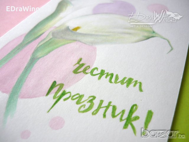 Ръчно рисувана картичка "Цветя", снимка 3 - Подаръци за жени - 21002398