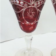Кристални  чаши цветен червен кристал и гарафа , снимка 13 - Антикварни и старинни предмети - 17470279