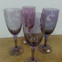 Ретро чаши за вино гравирани цветно стъкло, снимка 2 - Антикварни и старинни предмети - 22460875
