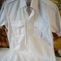 Бяла мъжка риза , куртка, с пагончета, къс ръкав , снимка 1 - Ризи - 24632704