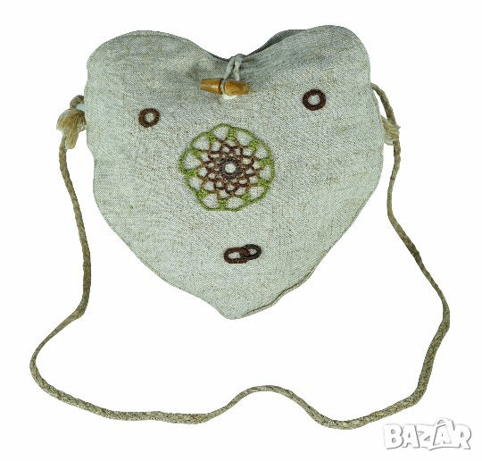 Ленена чантичка торбичка с дантела ръчна изработка сърце, снимка 1