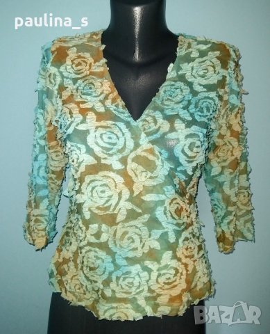 Дизайнерска еластична блуза с декорации "SNO SKINS" design brand / унисайз , снимка 1 - Корсети, бюстиета, топове - 25670585