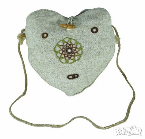 Ленена чантичка торбичка с дантела ръчна изработка сърце, снимка 1 - Чанти - 21955556