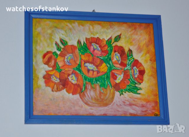 Стефан Ненов "ВАЗА с ЦВЕТЯ" масло върху платно 29/23 см, снимка 1 - Картини - 25393999