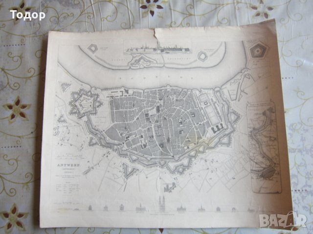 Стара карта Антверпен 1832, снимка 7 - Колекции - 25432699