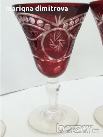 Кристални чаши цветен червен кристал и гарафа , снимка 13 - Антикварни и старинни предмети - 17470279