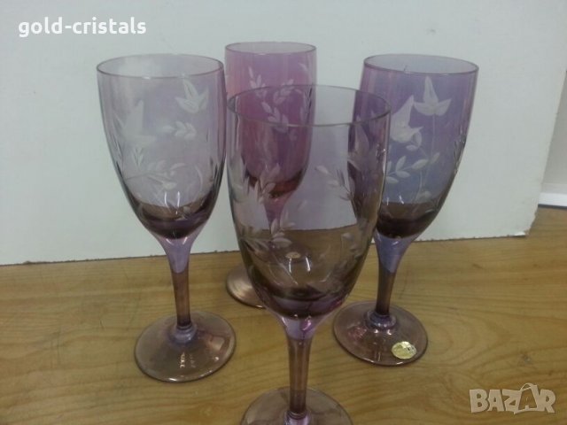  кристални чаши за вино цветно стъкло гравирани, снимка 11 - Антикварни и старинни предмети - 22458362